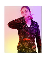 Women’s Gothic Punk Leather Jacket – Chaos UK, Misfits & Sex Pistols Patches, Studded Patchwork Moto Fit, Custom Clubwear